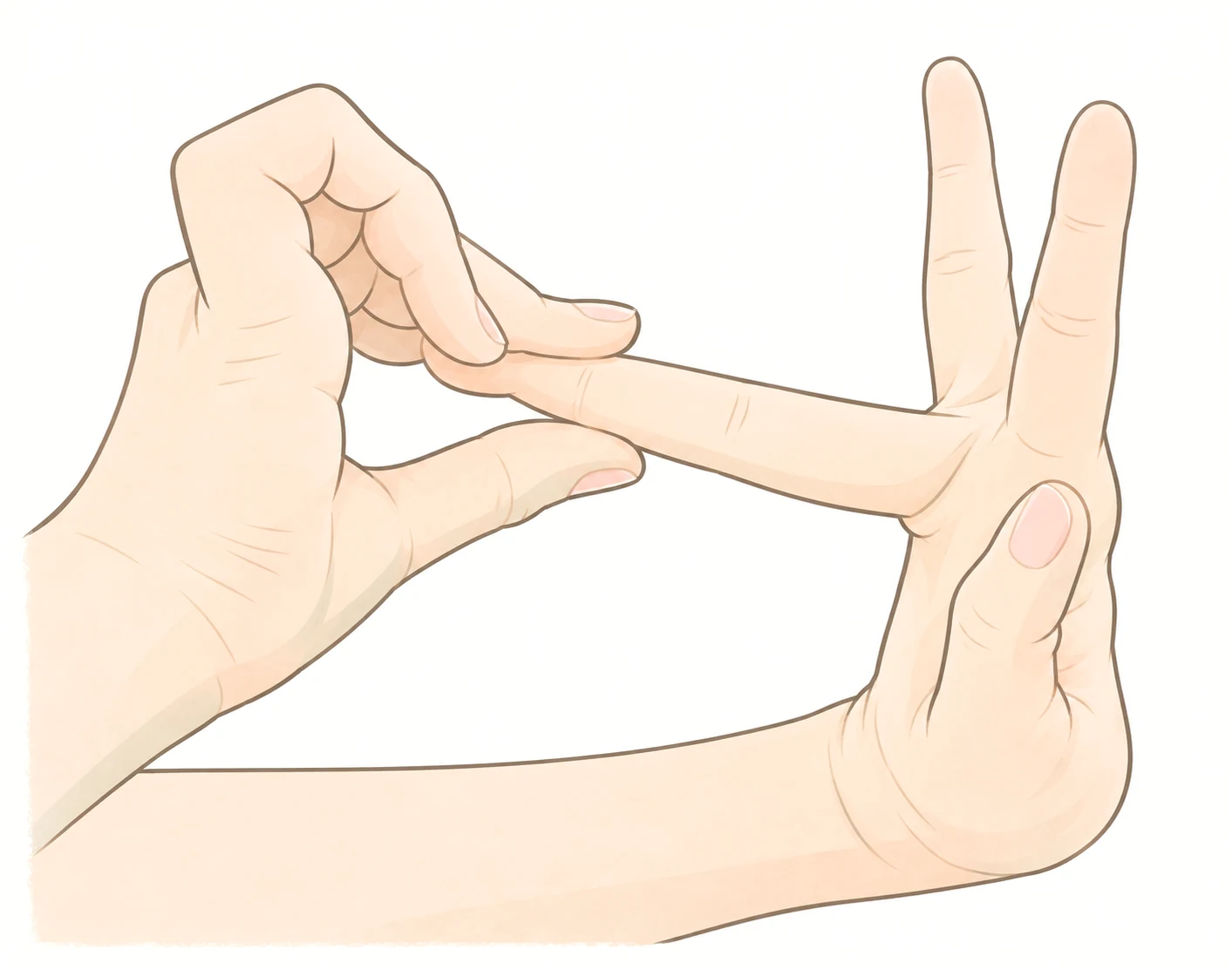 一方の手で、もう一方の手の指をそらすように伸ばしているイラスト